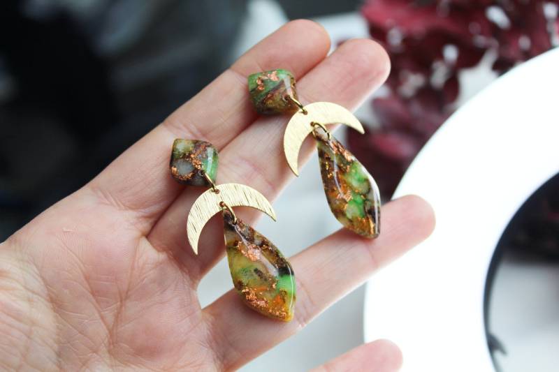 Autumn Earrings, Teardrop Marble Polymer Clay Statement Moon Handmade Earrings, Elegant von StudioNiani