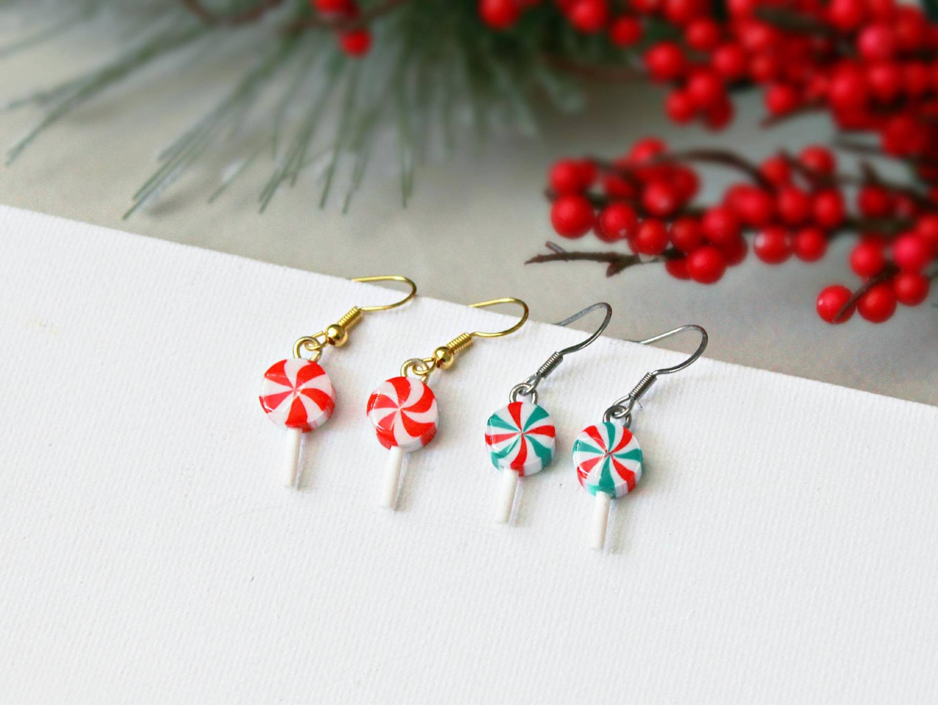 Christmas Lollipop, Candy Cane Earrings, Cookie Polymer Clay Handmade, Gifts For Her, Christmas Party von StudioNiani