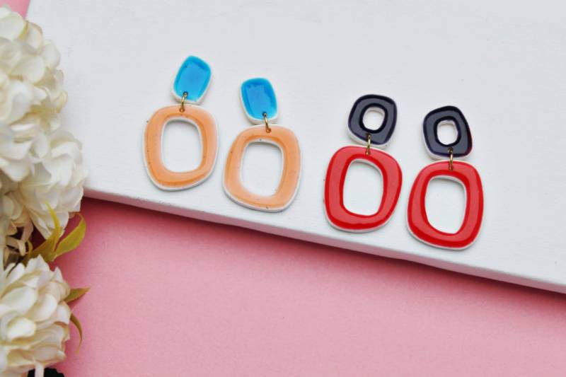 Organic Shape Earrings, Summer Open Drop Statement Modern Ceramic, Polymer Clay Faux Stone von StudioNiani