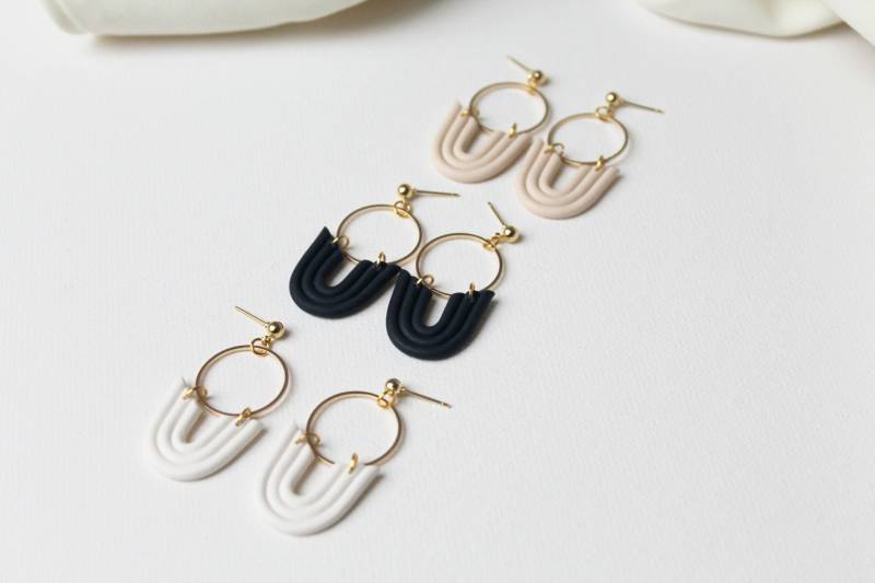 Polymer Clay Arch Earrings, Boho Rainbow Elegant Statement Golden Circle, Aesthetic Round von StudioNiani