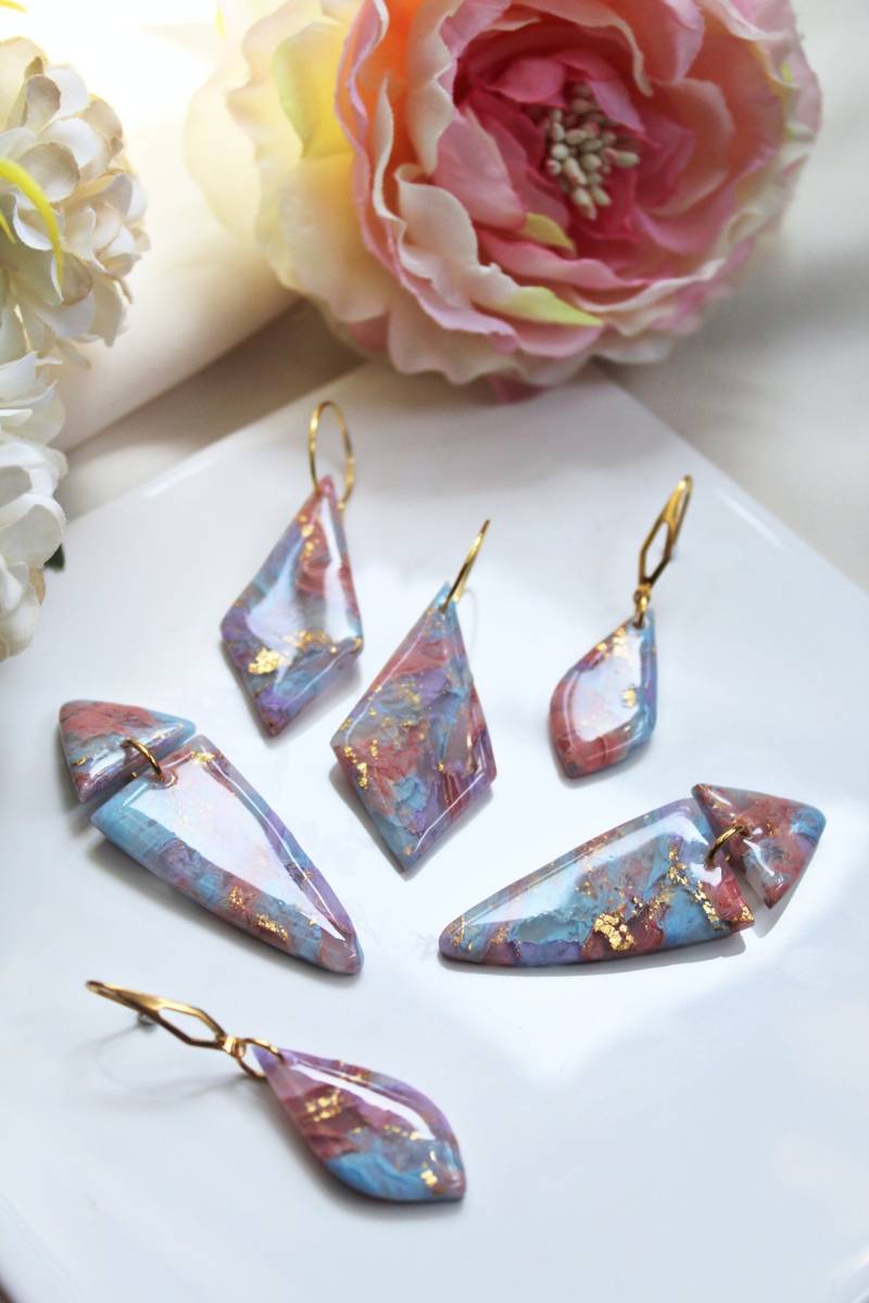 Statement Earrings, Modern Dangle Teardrop Clay Marble Polymer Faux Stone, Handmade Earrings von StudioNiani