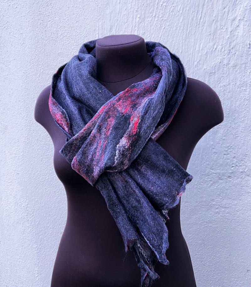 Damen Schal, Herren Schal Unisex, in Grau Und Rot, Geschenk Für Mutter, Mann, Xl Minimalistisch von StudioOdenwald