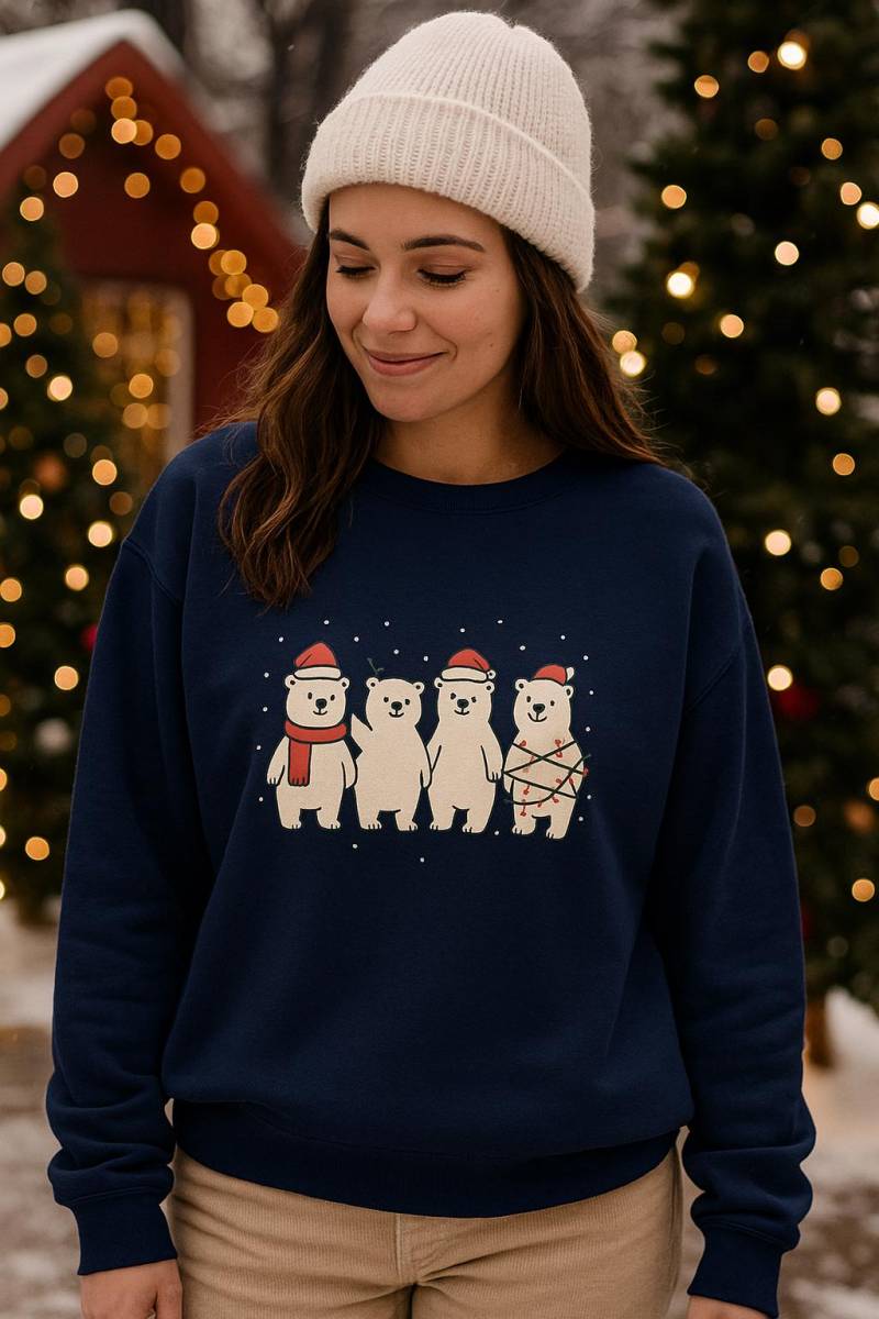 Eisbär-Familie Weihnachten Sweatshirt Mit Rundhalsausschnitt | Verschneite Weihnachtsbären von StudioPrintivity