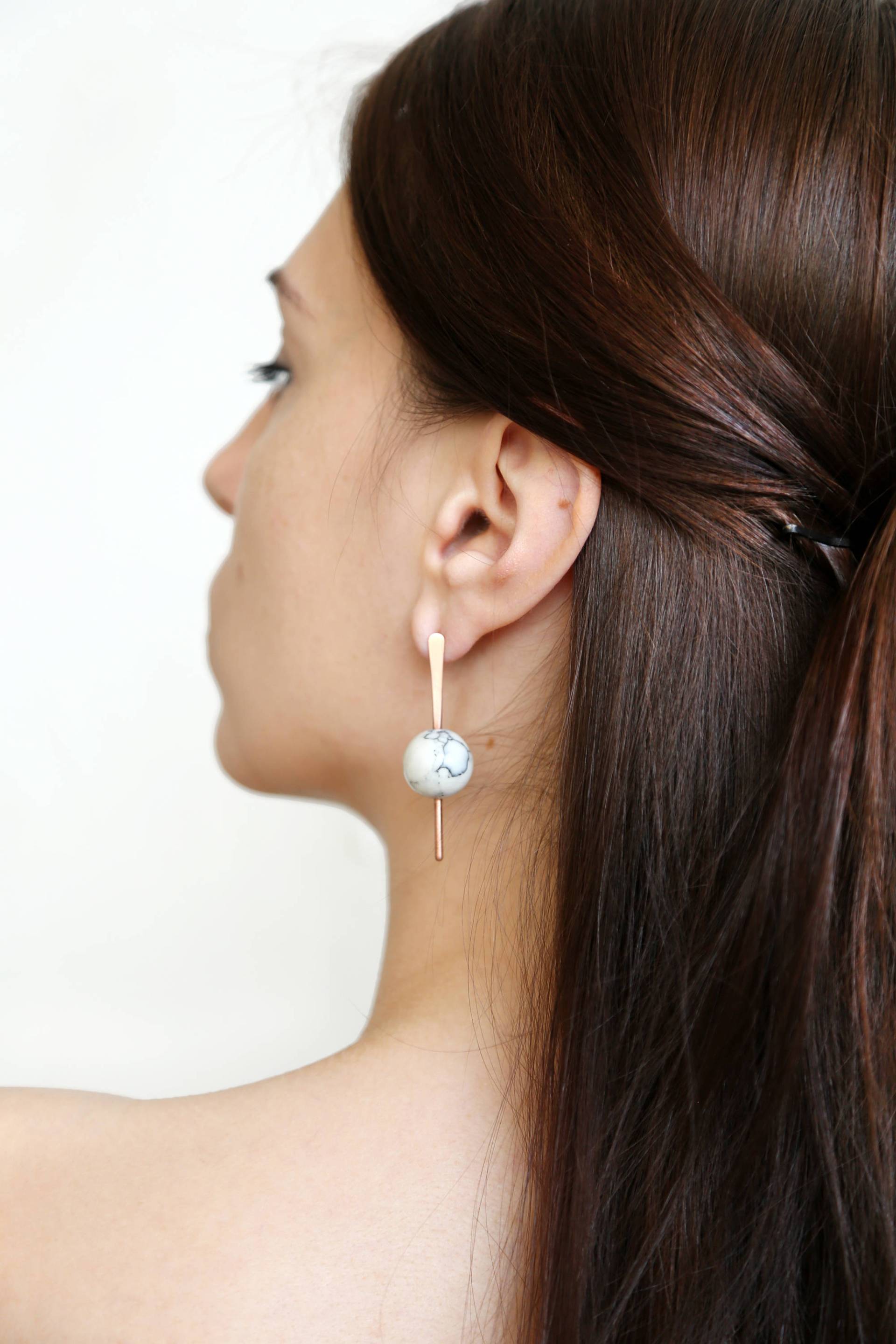 Kupfer Und Marmor Perlen Ohrstecker Mit Sterling Silber Stecker von StudioRawAdorn