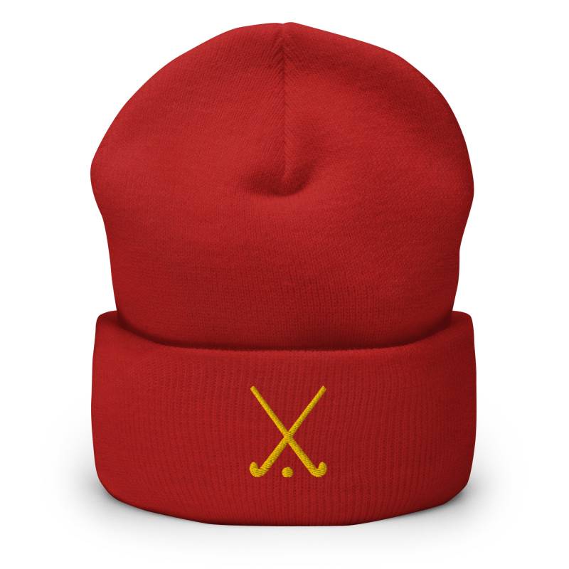 Hockey, Feldhockey Beanie | Grau, Rot Oder Schwarz Mit Stickerei in Gelb, Gekreuzte Schläger Hockey, Feldhockey Beanie | Grau, Rot Oder Schwarz Mit Stickerei in Gelb, Gekreuzte Schläger von StudioSaltHy