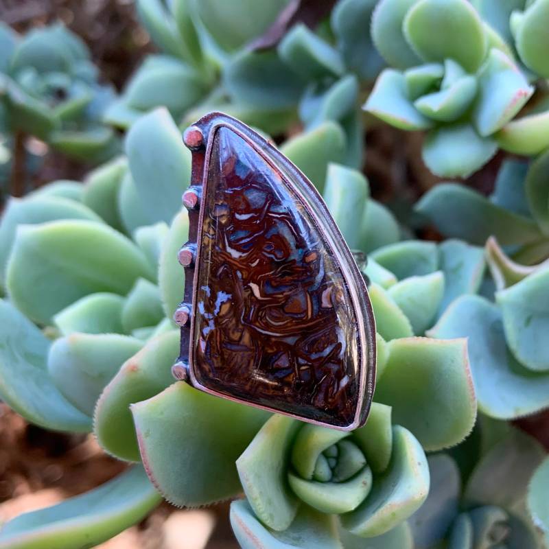 Koroit Boulder Opal Und Sterling Silber Ring, Größe 8 - Handgemachter Statement Ring von StudioSerendipia
