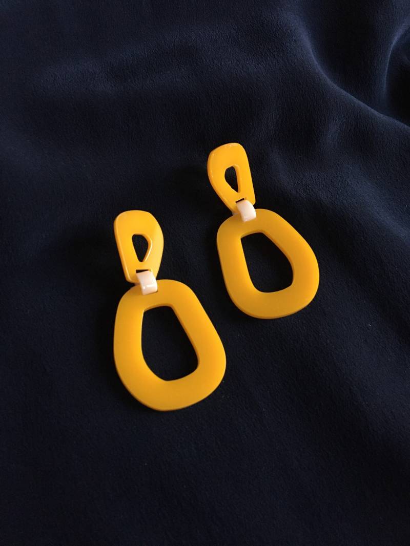 Boucles D'oreilles En Acrylique Style Vintage Gelbe Safranfarbe Pfefferminz Violette Pailletten Türkis Und Silber Cadeau Für Elle von StudioSophieTam