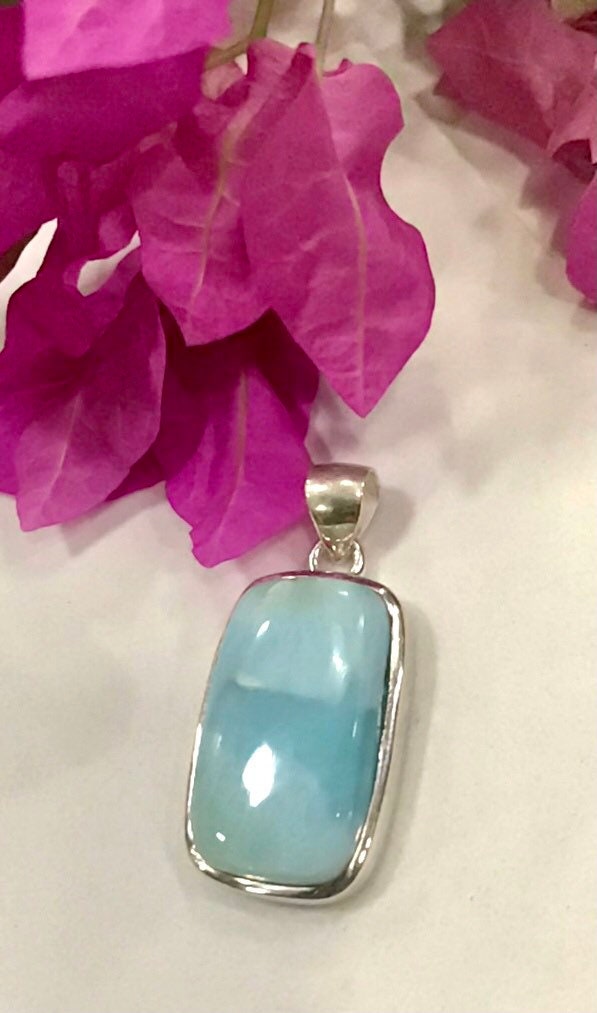 Natürlicher Larimar Anhänger, Rechteck Form Statement 925 Sterling Silber Schöne Halskette Schmuck Geschenk von StudioSuramya