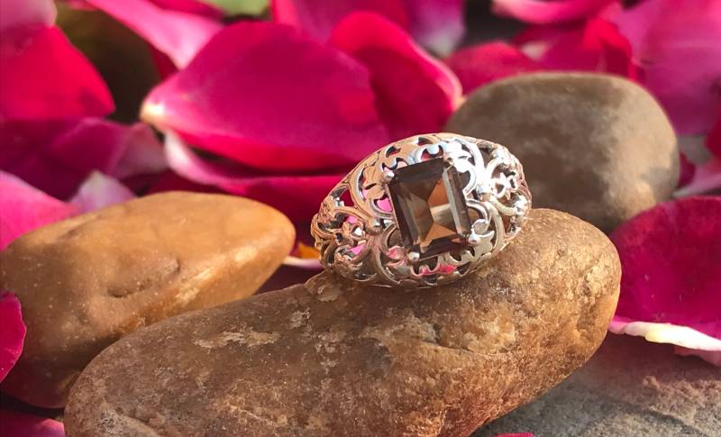 Natürlicher Rauchquarz Ring - Handgemachter Silber 925 Sterling Ring-Designer Designer Versprechen Statement Geschenk von StudioSuramya