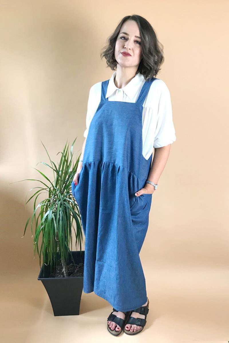 Handgemachte Damen Denim Chambray Schürze Midi Kleid Latzhose Erhältlich in Den Größen Uk4-26 von StudioVSM