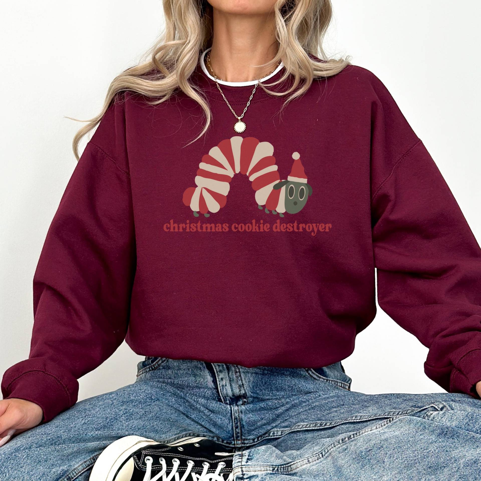Christmas Cookie Destroyer Weihnachten Raupe Sweatshirt Unisex, Weihnachtspullover, Weihnachtlich Sweater, Geschenk Xmas Fan, Weihnachtsgeschenk von StudioVenusDE