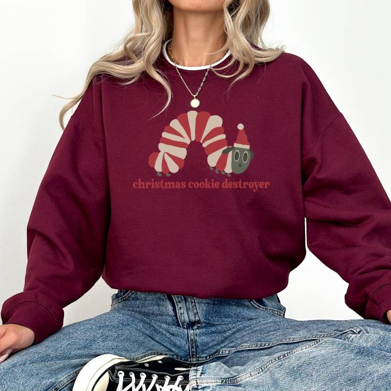 Christmas Cookie Destroyer Weihnachten Raupe Sweatshirt Unisex, Weihnachtspullover, Weihnachtlich Sweater, Geschenk Xmas Fan, Weihnachtsgeschenk von StudioVenusDE