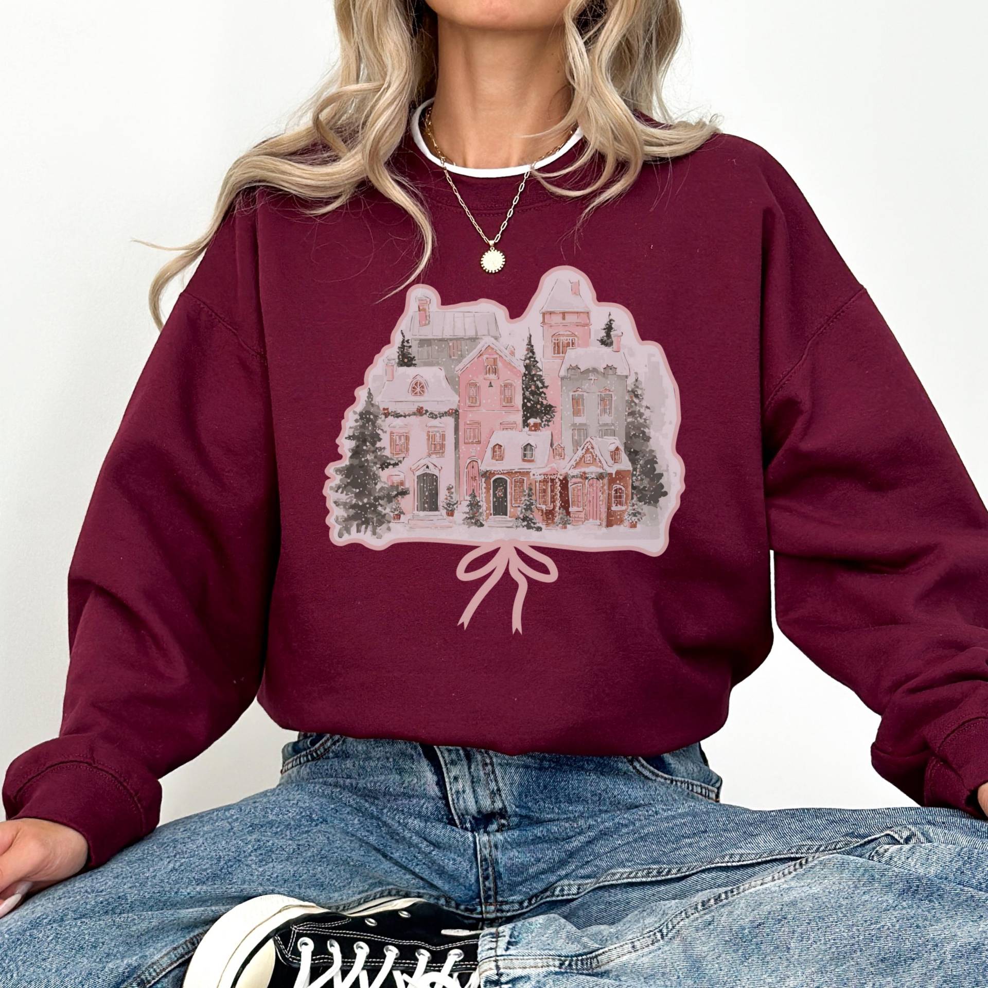 Süß Coquette Weihnachtspullover, Weihnachtlicher Sweater Linework, Kawaii Sweatshirt, Geschenk Xmas Fans, Weihnachtsgeschenk Urlaubsmode von StudioVenusDE