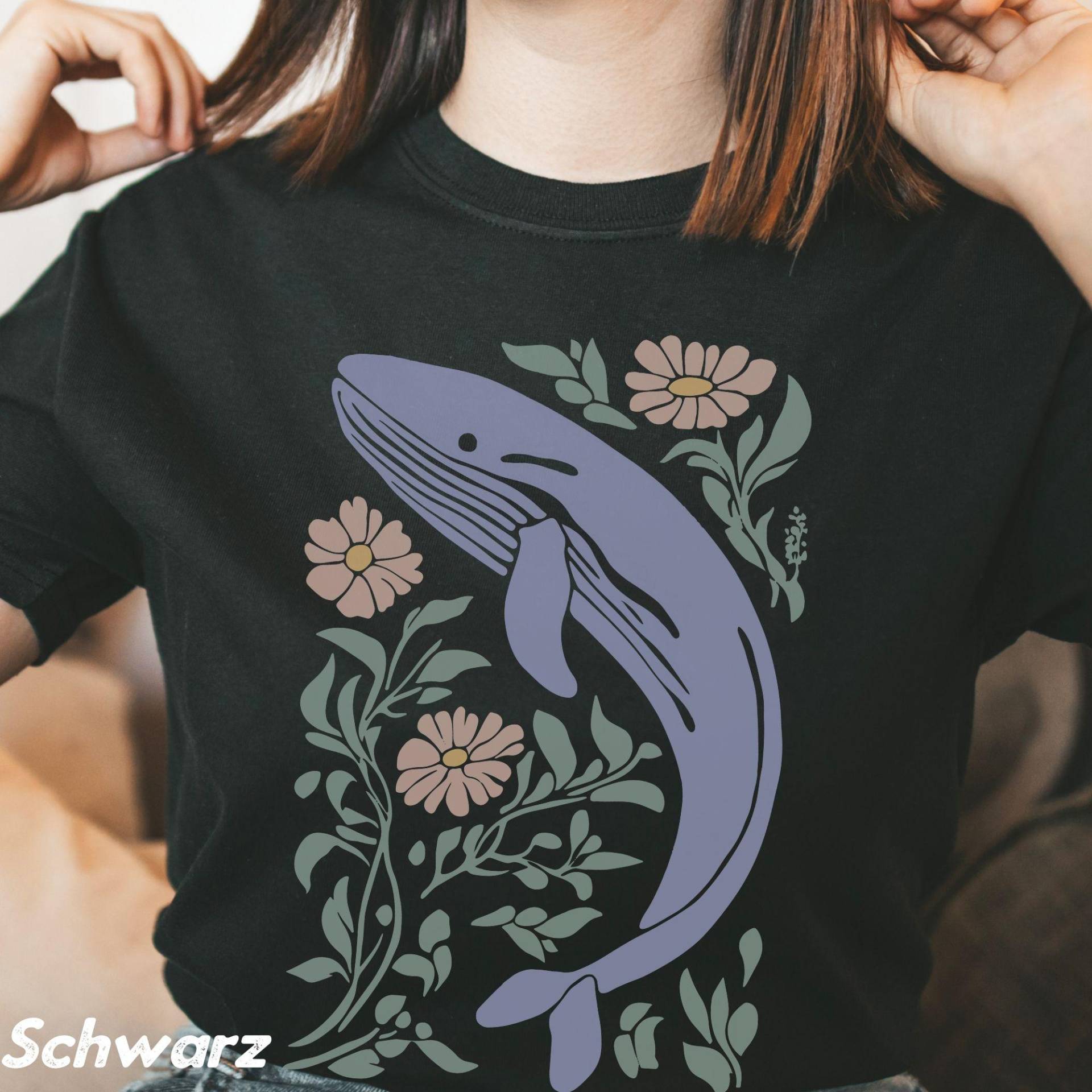 Süß Wal Tshirt Matisse Style, Boho Abstrakt Whimsigoth T-Shirt Celestial Fairycore Dark Cottagecore Shirt Grüne Natur Ästhetik Pastell von StudioVenusDE