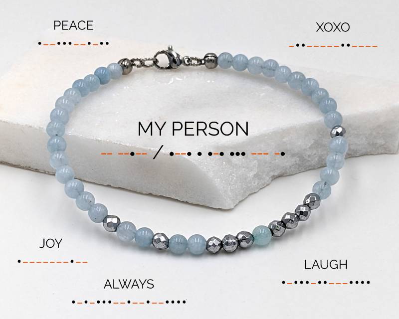 Aquamarine Armband Morse-Code Benutzerdefinierte Name College Abschlussgeschenk Beste Freund März Geburtsstein Edelstein von StudioVy