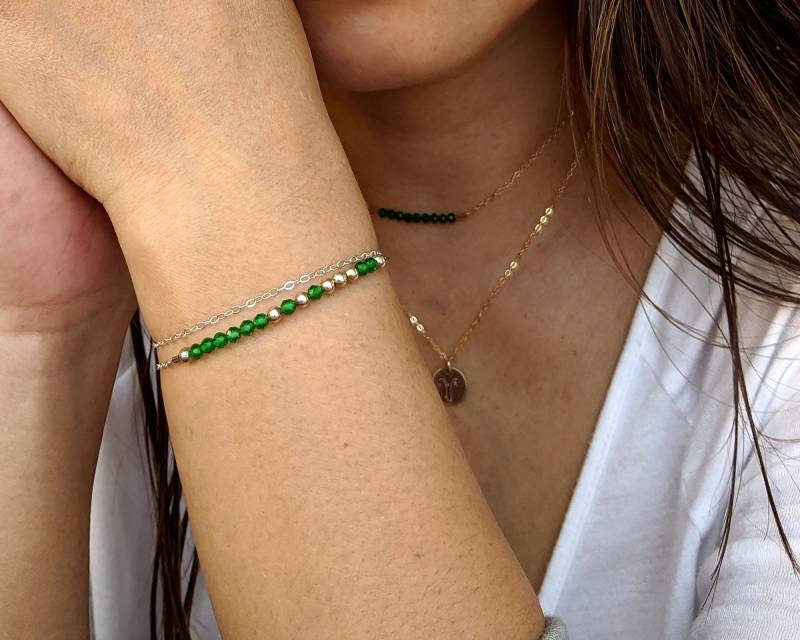 College Abschlussgeschenk Für Sie Morse-Code Armband Natürliches Smaragd Mai Geburtsstein Trauzeugin Geschenk Schwester Geburtstagsgeschenk von StudioVy