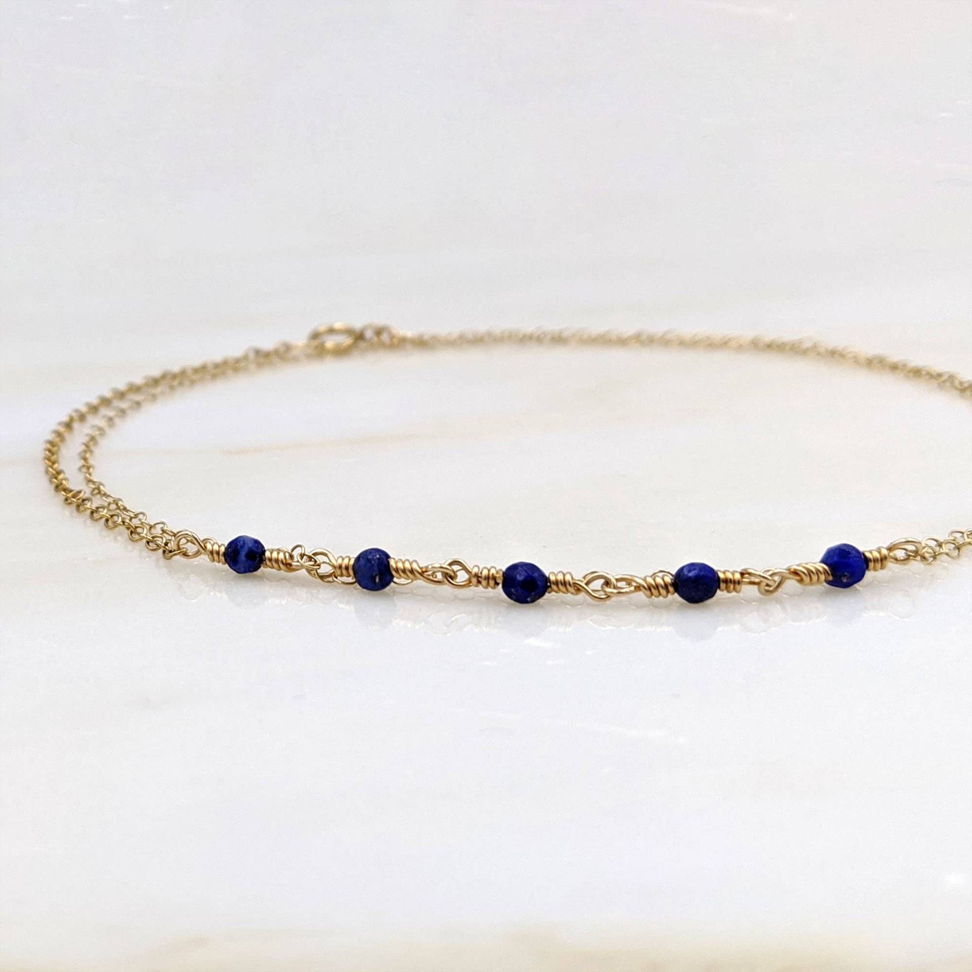 Etwas Blaues Fußkettchen Echte Lapislazuli Armband Femme Gold & Erste Braut Infinity Personalisierte von StudioVy