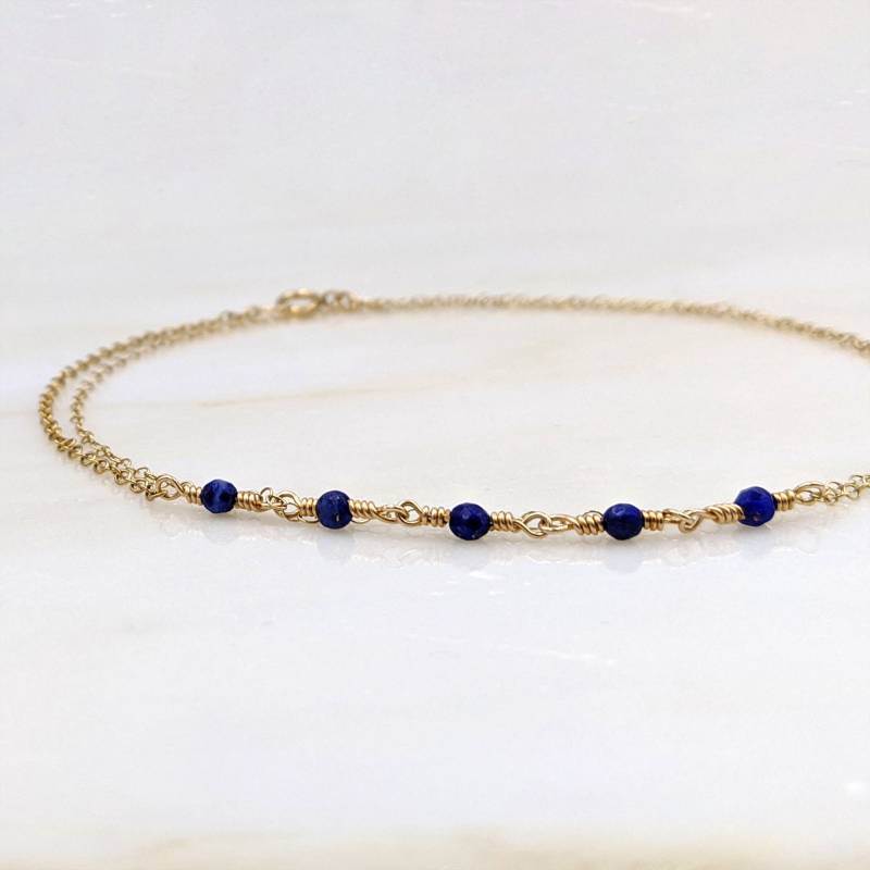 Etwas Blaues Fußkettchen Echte Lapislazuli Armband Femme Gold & Erste Braut Infinity Personalisierte von StudioVy