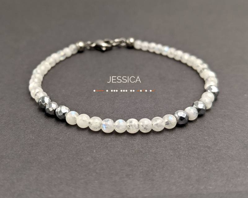 Mondstein Armband Morse-Code Benutzerdefinierte Nachricht Name Beste Freundin Perlen Edelstein Schwester Juni Geburtstagsgeschenk College Abschluss von StudioVy