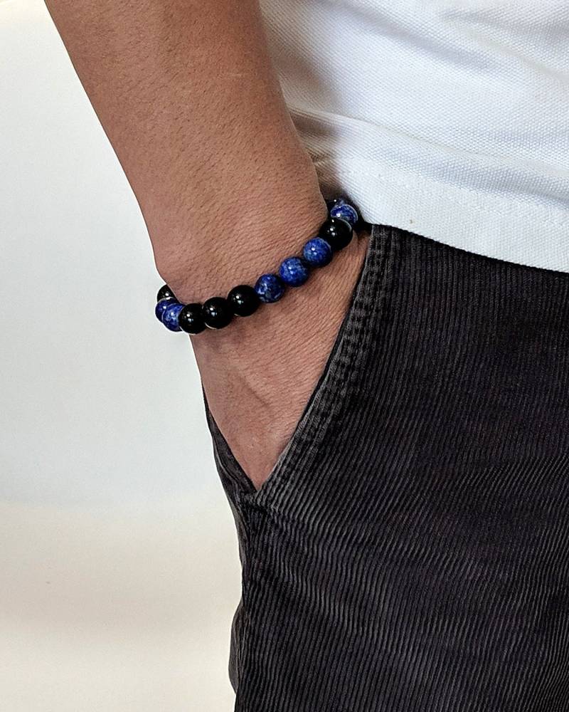 Valentinstag Geschenk Für Ihn Morse-Code Armband Männer Geheime Nachricht Onyx & Lapis Lazuli Fernfreund von StudioVy