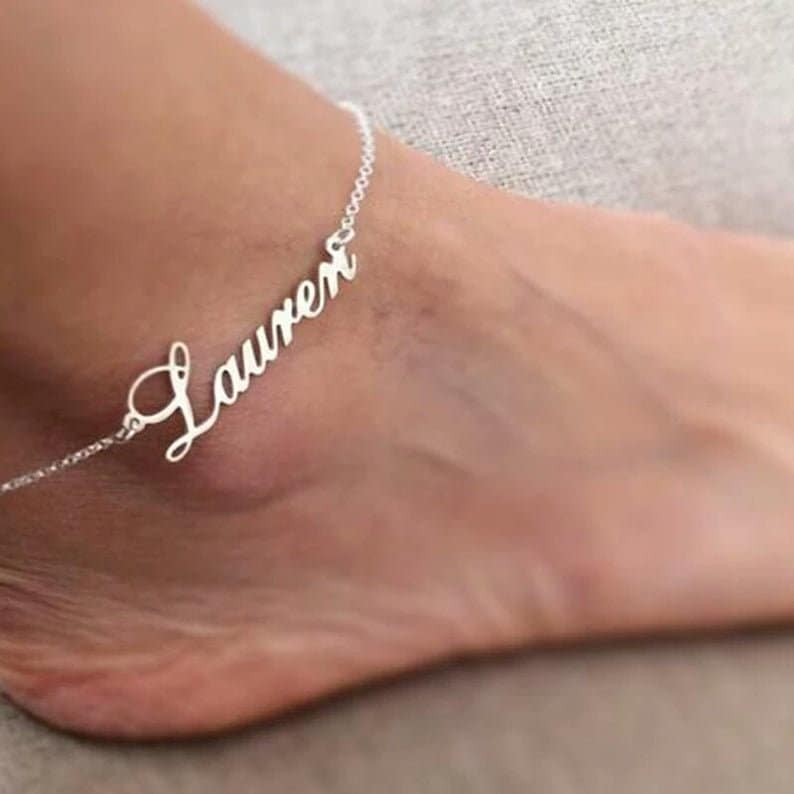 925 Sterling Silber Fußkettchen, Zierliches Weihnachtsgeschenk, Layer Fußkettchen Individueller Name Geschenk Für Sie, Hochzeitsgeschenk von Studios9tens