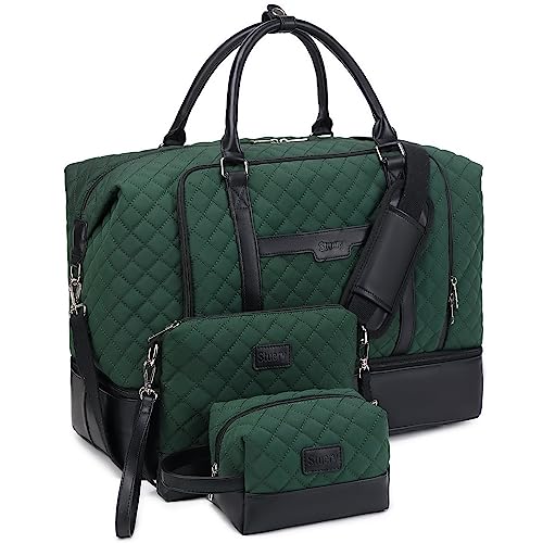 Weekender Bags for Women with Toiletry Bags Large Overnight Bags Travel Duffel Bag Carry On Shoulder Weekend Tote with Shoe Compartment and Wet Pocket for Girls Airplane Traveling, Gym, Grün von Stuery