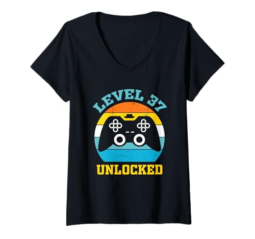 Damen Geschenk zum 37. Geburtstag Level 37 freigeschalteter T-Shirt mit V-Ausschnitt Damen Geschenk zum 37. Geburtstag Level 37 freigeschalteter T-Shirt mit V-Ausschnitt von Stufe 37 Jahre alter Vintage 37
