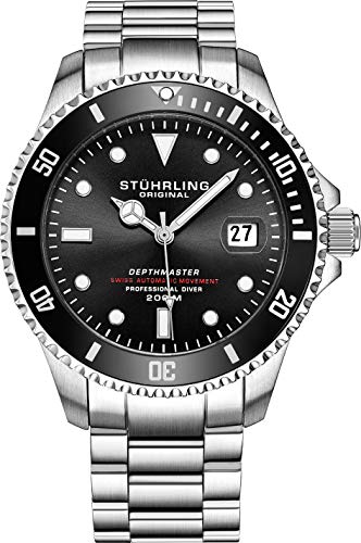 Automatic Stainless Steel Tauchuhr, 200 Meter wasserdicht, gebürstetes und abgeschrägtes Armband mit Taucher-Sicherheitsverschluss und verschraubter Krone von Stuhrling