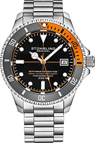 Automatic Stainless Steel Tauchuhr, 200 Meter wasserdicht, gebürstetes und abgeschrägtes Armband mit Taucher-Sicherheitsverschluss und verschraubter Krone von Stuhrling