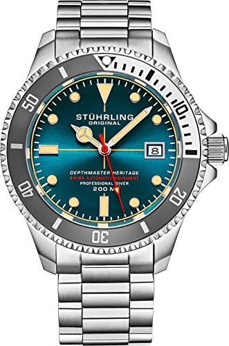 Automatic Stainless Steel Tauchuhr, 200 Meter wasserdicht, gebürstetes und abgeschrägtes Armband mit Taucher-Sicherheitsverschluss und verschraubter Krone von Stuhrling