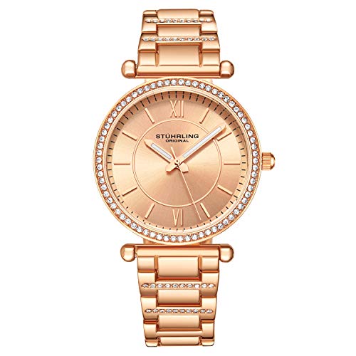 Stuhrling Damen-Armbanduhr, Quarzuhr, mit Kristallnieten, Edelstahl-Armband, Rose Gold, Aria von Stuhrling