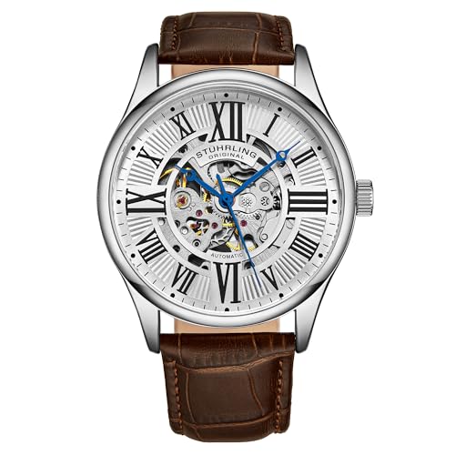 Stuhrling Original Atrium Herren-Skelett-Automatikuhr mit mechanischem Mechanismus und hochwertigem Lederarmband von Stuhrling