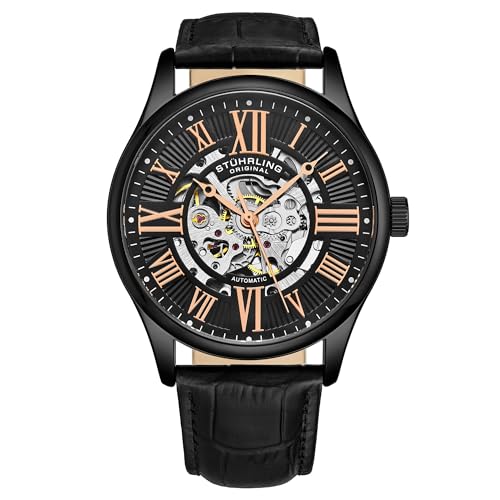 Stuhrling Original Atrium Herren-Skelett-Automatikuhr mit mechanischem Mechanismus und hochwertigem Lederarmband von Stuhrling