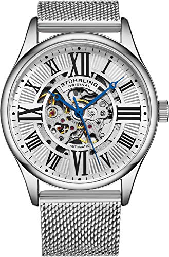 Stuhrling Original Herren-Armbanduhr, automatisch, selbstaufziehend, mechanisch, mit Edelstahl-Mesh-Armband, Silver, Mechanische, automatische Armbanduhr von Stuhrling