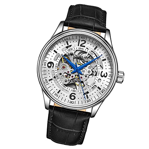 Stuhrling Original Herren-Automatikuhr mit Skelett-Design, Echtlederarmband und mechanischem Uhrwerk mit Selbstaufzug von Stuhrling