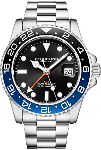 Stuhrling Original Herren-Armbanduhr, Edelstahl, Jubiläumsarmband, GMT-Armband, Schweizer Quarz, Dual-Zeit, Quickset-Datum mit verschraubter Krone, wasserdicht bis 10 ATM von Stuhrling