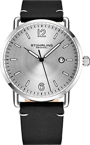 Stuhrling Original Herrenuhr Leder oder Armbanduhr Analoges Zifferblatt mit Datum Minimalist Style 38mm Gehäuse - 3901 Uhren für Herren Kollektion von Stuhrling