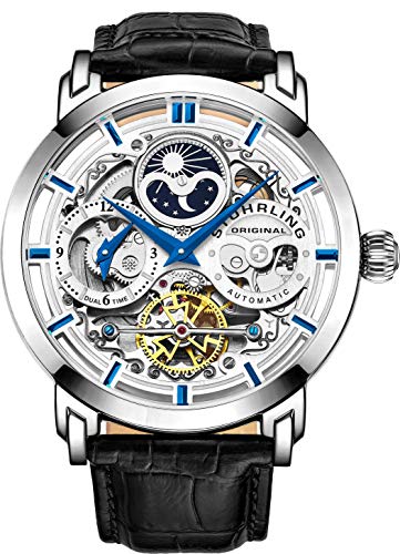 Stuhrling Original Herren Automatik-Selbstaufzug Luxuskleid Skeleton Dual Time Gold-Tone Armbanduhr 22 Jewels 47 mm Edelstahlgehäuse von Stuhrling