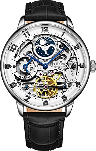 Stuhrling Original Mens Skeleton Automatikuhr - Analoges Zifferblatt, Dual Time, AM/PM Sun Moon 3925 Herrenuhr für Armbanduhren (Silver) von Stuhrling