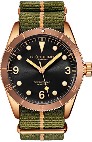 Stuhrling Original Uhren für Herren - Taucheruhr - Herren Sportuhren Wasserdicht Schwarz Armbanduhr bis 100M - Nylon Analoguhr Japanisches Quarzuhrwerk - Herrenuhren Kollektion (Green) von Stuhrling