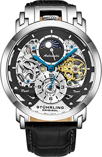 Stuhrling Orignal Herren Skelett Automatic Analog AM/PM Dual Time Uhr mit Lederband 906 (Black) von Stuhrling
