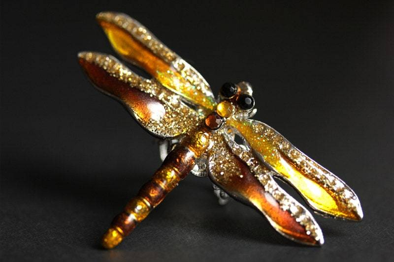 Bernstein Libellenring. Silber Ring Verstellbar. Gelb Und Orange Libellen Schmuck. Cocktail-Ring. Großer Ring von StumblingOnSainthood
