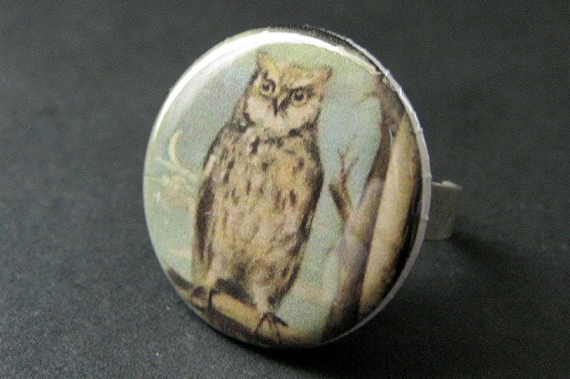 Braune Eule Ring. Eulen Schmuck. Silberne Als Verstellbarer Ring in Silber. Handmade von StumblingOnSainthood