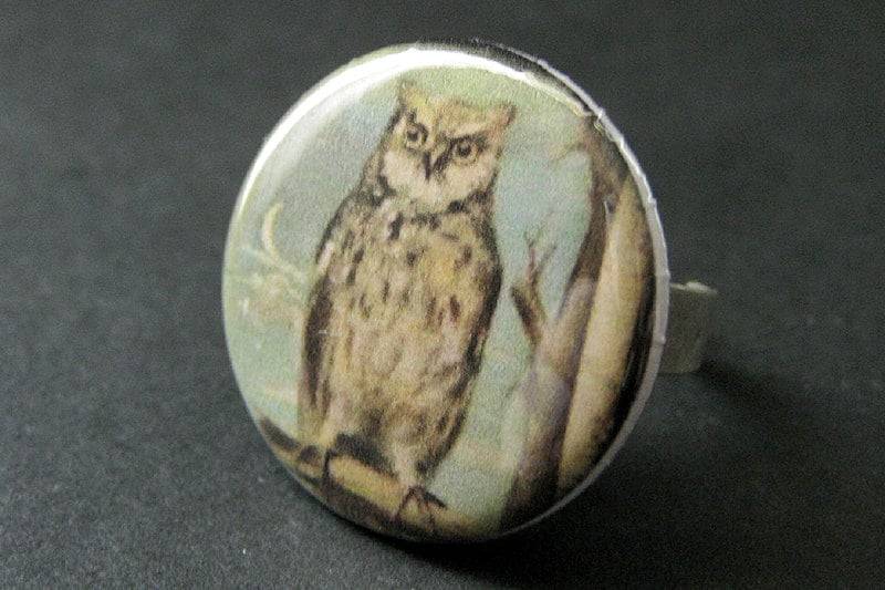 Braune Eule Ring. Eulen Schmuck. Silberne Als Verstellbarer Ring in Silber. Handmade von StumblingOnSainthood
