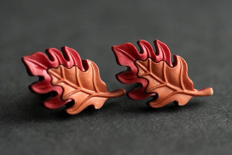 Eichenlaub Ohrringe. Herbst Blatt Braunes Blatt, Ziegelrotes Bronze Rote Naturschmuck Handgemachte von StumblingOnSainthood