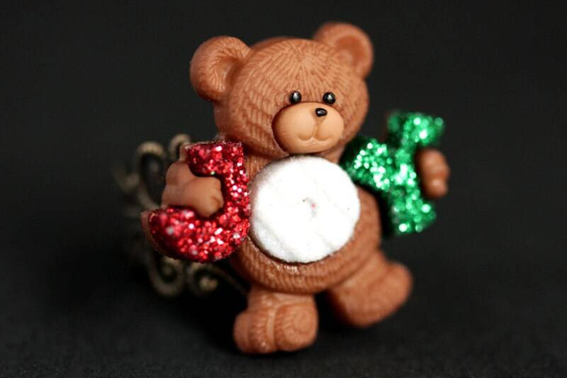 Freude Weihnachten Ring. Teddy Bär Urlaub Teddybär Schmuck. Verstellbarer Weihnachtsschmuck. Bronze-Ring von StumblingOnSainthood