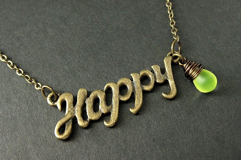 Fröhliche Halskette Mit Gelber Träne. Bettelkette in Bronze. Handmade Schmuck von StumblingOnSainthood
