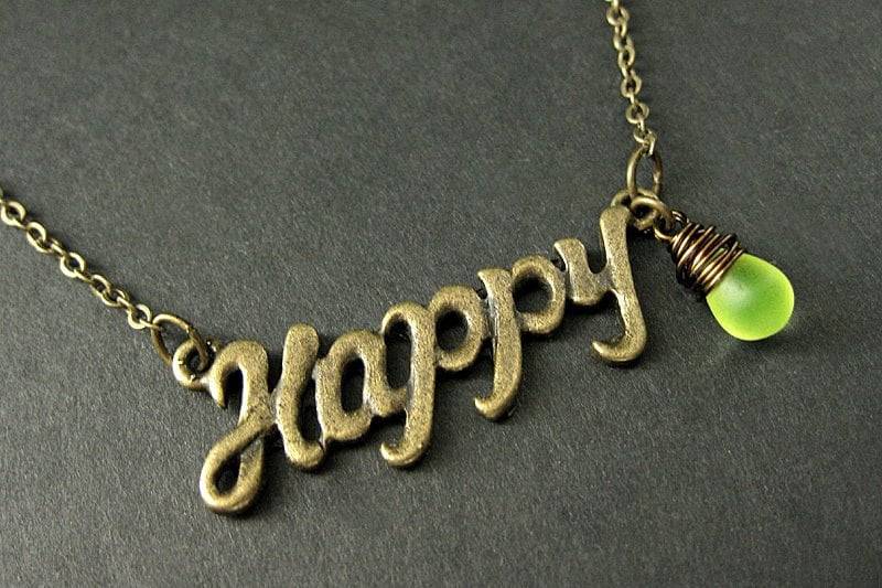 Fröhliche Halskette Mit Gelber Träne. Bettelkette in Bronze. Handmade Schmuck von StumblingOnSainthood