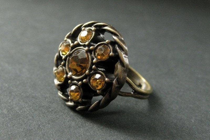 Herbst Ring. Verstellbar Knopfring. Bronze-Ring. Verstellbarer Handgefertigte Statement Handmade Schmuck von StumblingOnSainthood