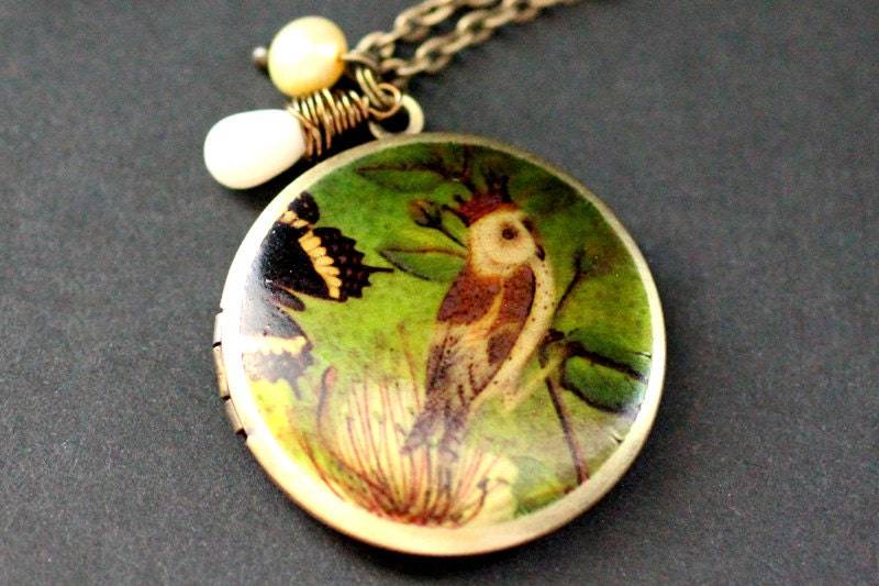 König Eule Locket Halskette. Eulen Halskette Mit Weißer Koralle in Tropfenform Und Süsswasserperle. Eulen-Medaillon. Handmade Schmuck von StumblingOnSainthood